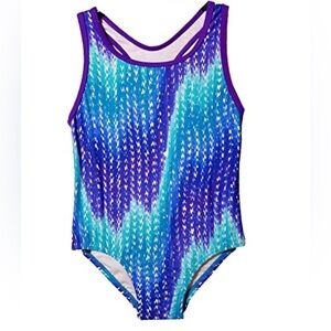 Speedo Big Girls sz 16Solid Infinity Splice One Piece Swimsuit Blue Zig Zag NWT